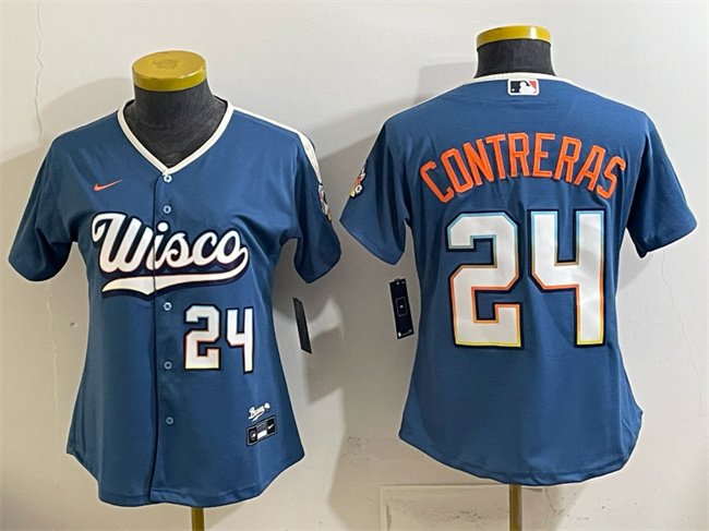 Women's Blue Milwaukee Brewers #24 William Contreras Mineral 2026 City Connect Stadium Stitched Baseball Jersey(Run Small)